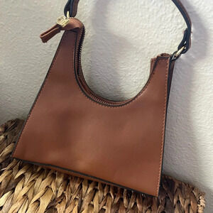 Y2K Brown faux leather mini bag cutest shape night out holds phone 2000s purse